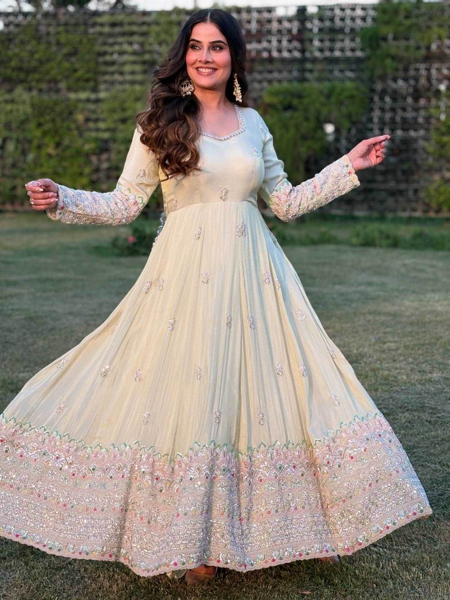 Faux Georgette Embroidery Sequin Gown - MYLUXURY LANE ENTERPRISE